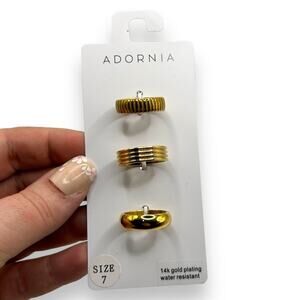 NWT Adornia 14K Gold over stainless steel wide stacking band ring set Size 7 NEW